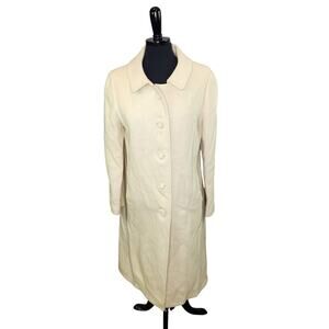 Vintage Wool Coat Long Cream White Classic Handmade 60s Midcentury